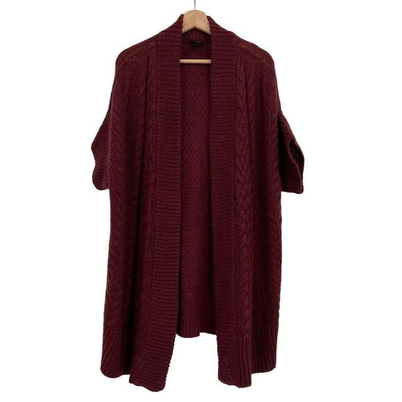 Ann Taylor Wool Blend Short Sleeve Cable Knit Cardigan Burgundy Medium - Picture 1 of 8
